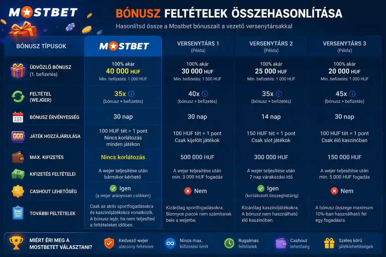 Mostbet és versenytárs platformok bónuszfeltételeinek összehasonlítása