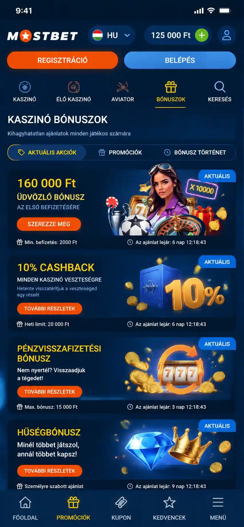 Mostbet kaszinó bónuszoldala
